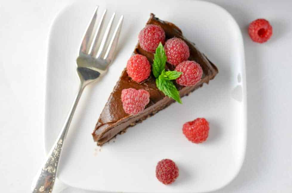 Double Chocolate Mousse Torte. No-bake vegan dessert. 