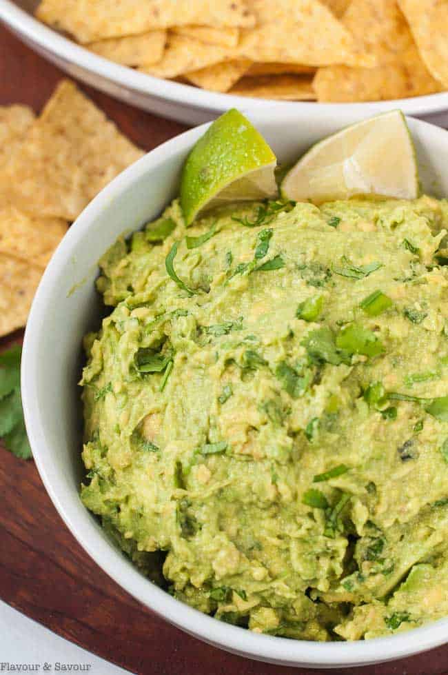 Authentic Chunky Guacamole with tortilla chips