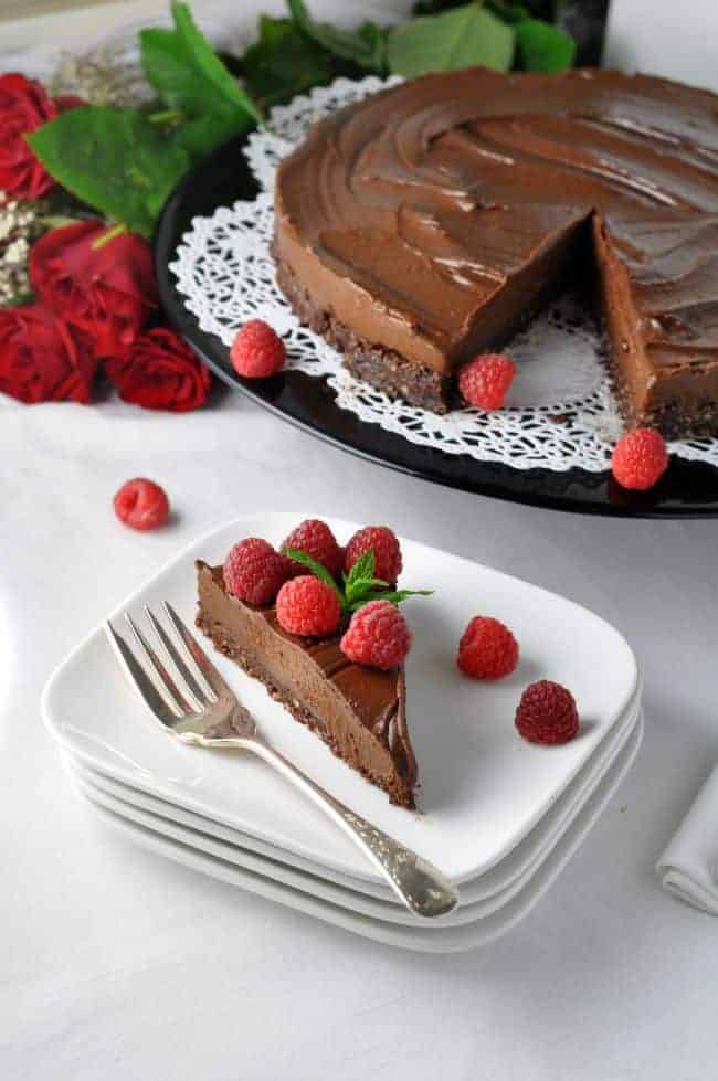 Double Chocolate Mousse Torte. Decadent, delicious, dairy-free, gluten-free and vegan! flavourandsavour.com