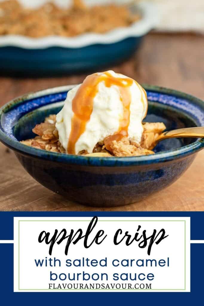 image and text for apple crisp with salted caramel bourbon sauce