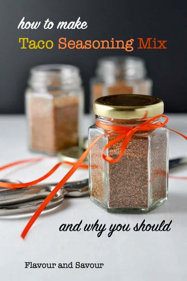 How to Make Taco Seasoning Mix. Small jars of homemade spice mix