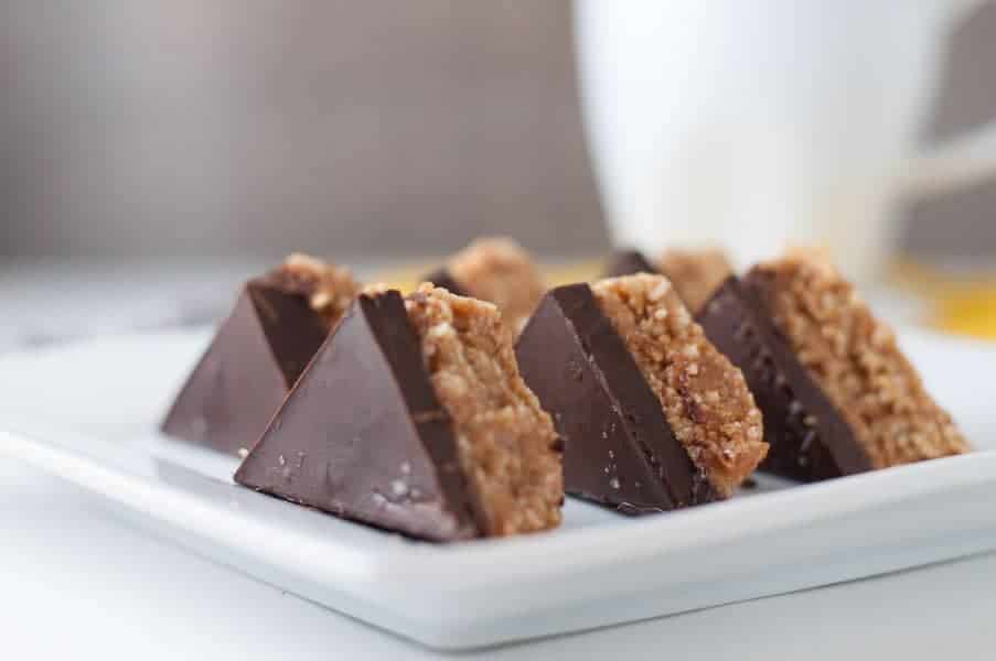 Grain-free, No- Bake Chocolate Peanut Butter Bars with sea salt! Only 20 minutes to make.