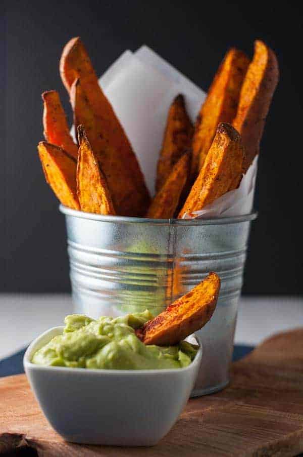 Smoky Sweet Potato Wedges in a metal serving tin.