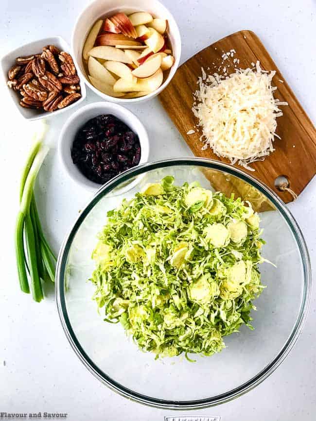 Ingredients for Shaved Brussels Sprouts Salad with Cranberries and Pecans