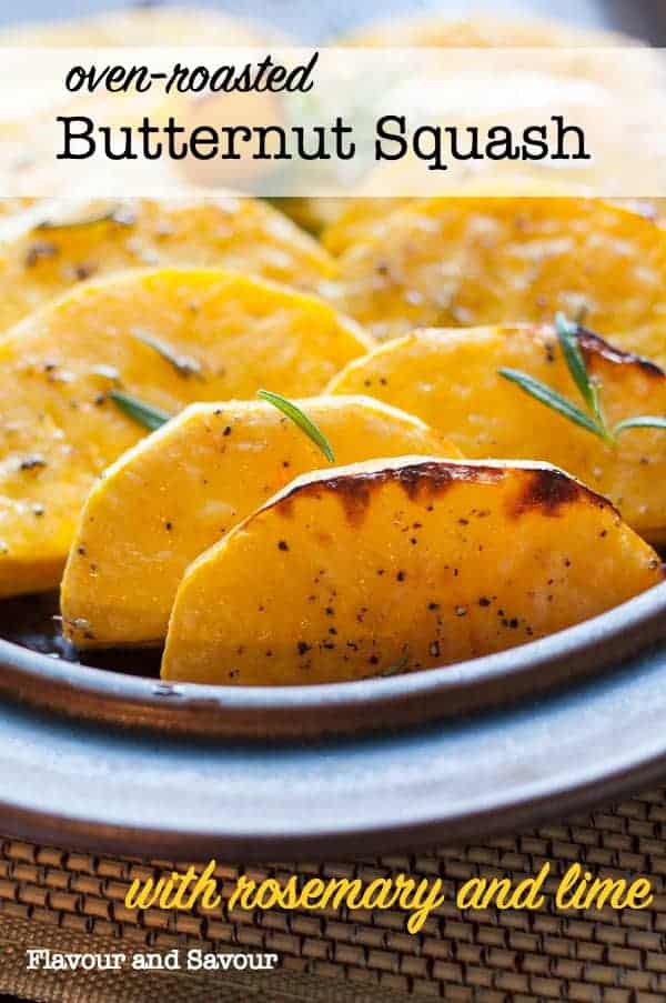 Slices of oven-roasted Butternut Squash with Rosemary and Lime