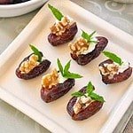 Soft and sweet Medjool Dates Stuffed with Creamy Goat Cheese, Toasted Walnuts and Fresh Mint