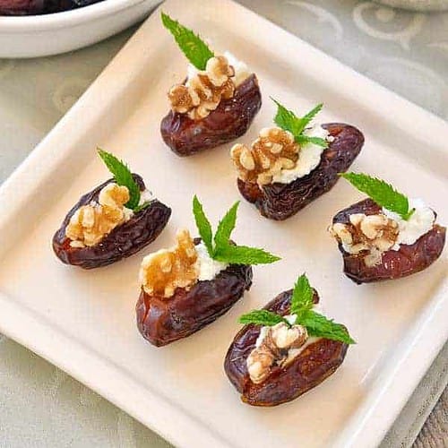 Goat Cheese Stuffed Dates with Walnuts and Mint - Flavour and Savour