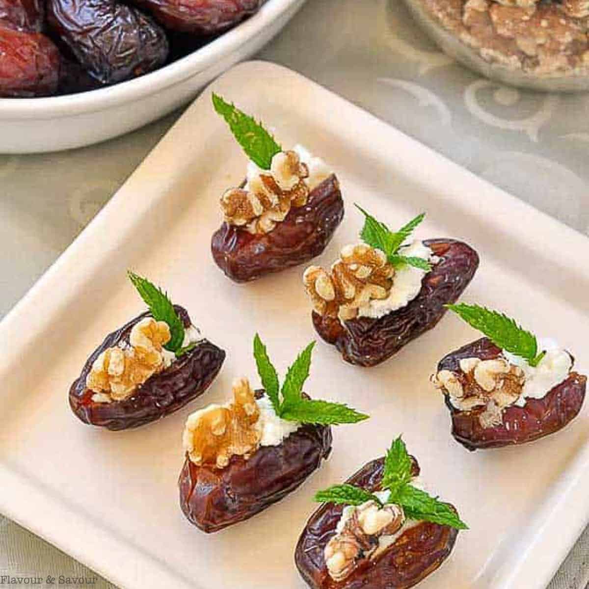 Goat Cheese Stuffed Dates with Walnuts and Mint Flavour and Savour