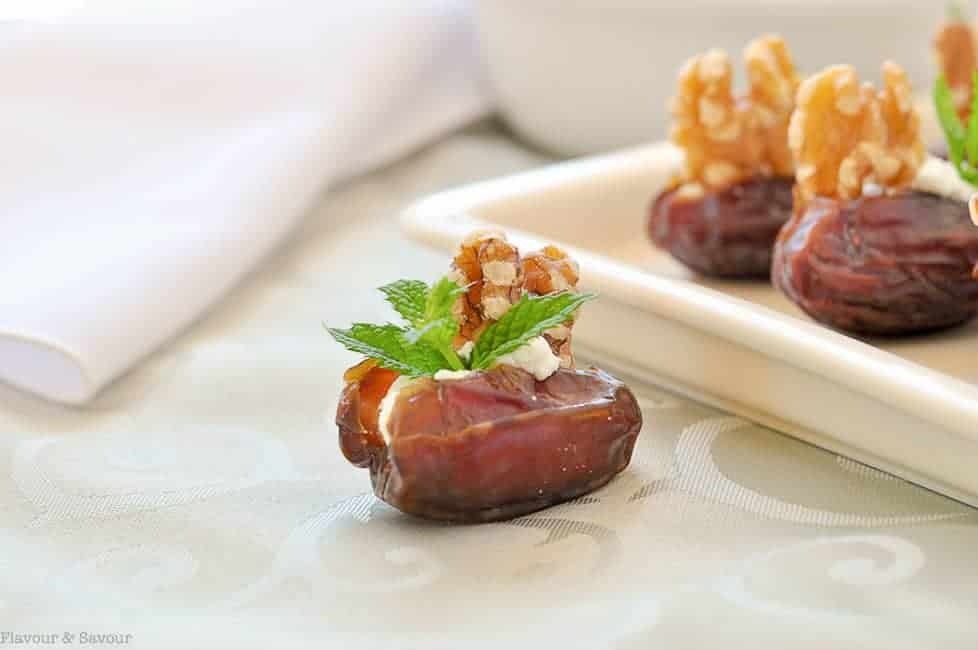  Medjool dates stuffed with goat cheese, toasted walnuts and fresh mint 