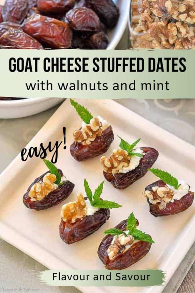 Image and text for Goat Cheese Stuffed Dates with Walnuts and Mint