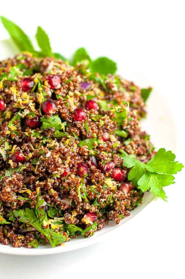 Red Quinoa Tabouli with Pomegranate. 