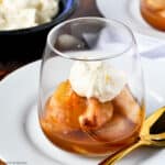 mulled cinnamon orange pears in a dessert glass