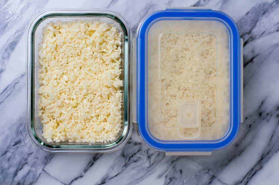 3 easy steps to make Cauliflower Rice and store in freezer containers