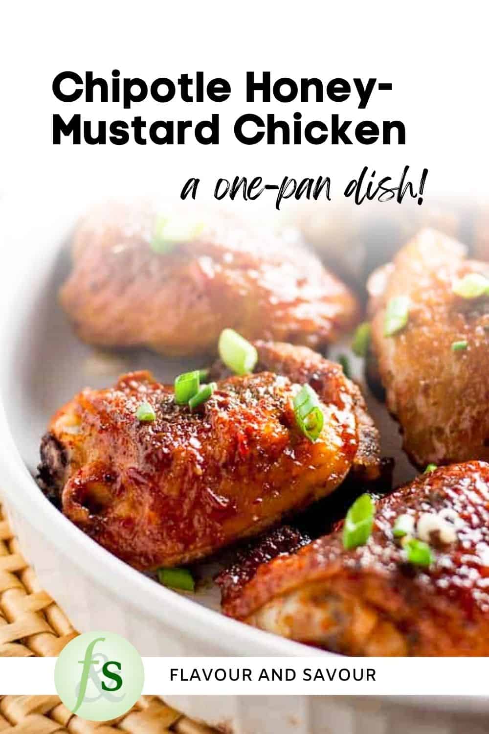 Image with text for Chipotle Honey-Mustard Glazed Chicken.