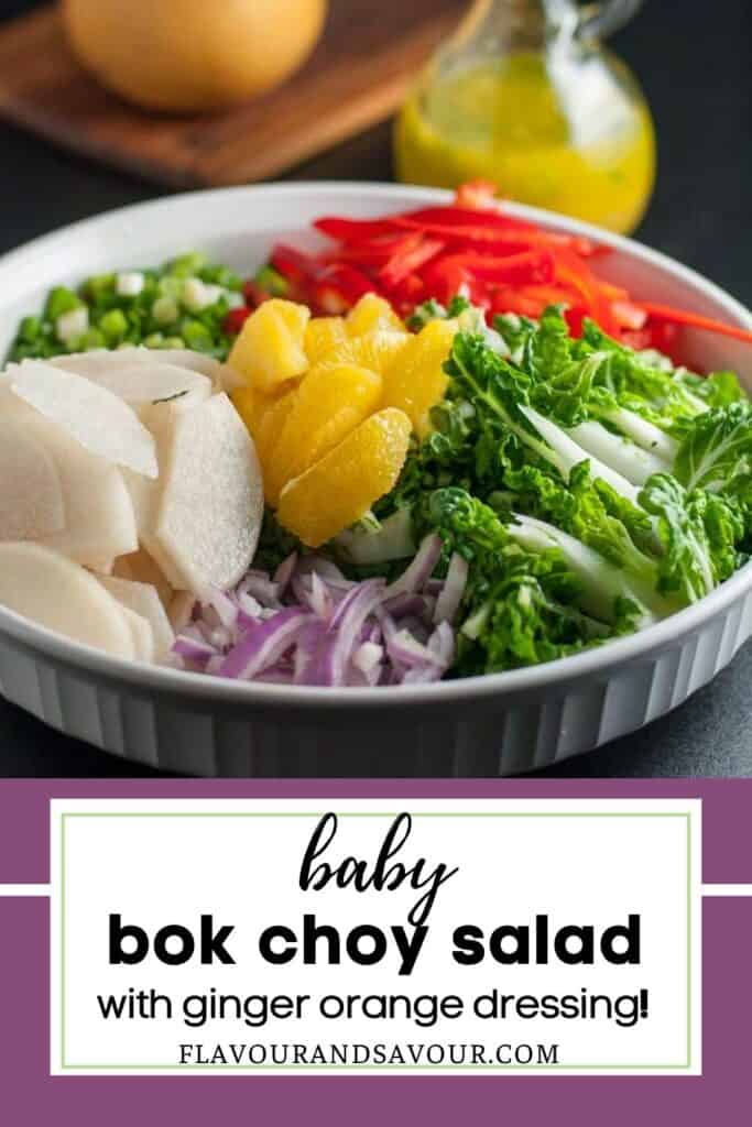 image with text for baby bok choy salad.