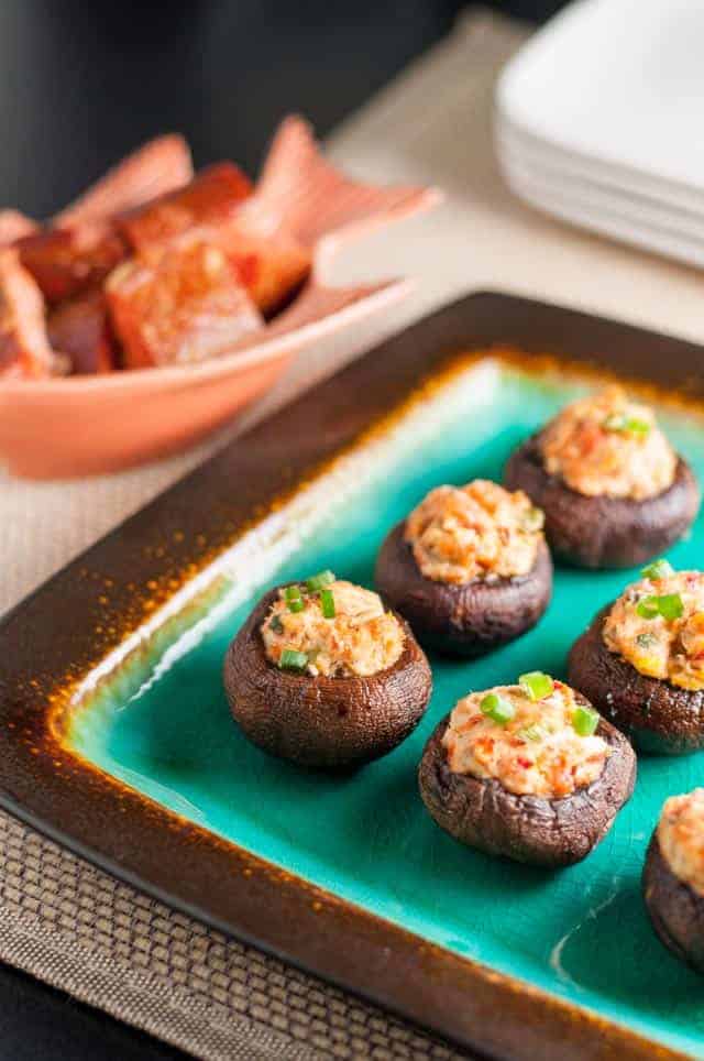 Smoked Salmon and Goat Cheese Stuffed Mushrooms, Easy appetizer. Perfect for parties year round. Gluten-free!