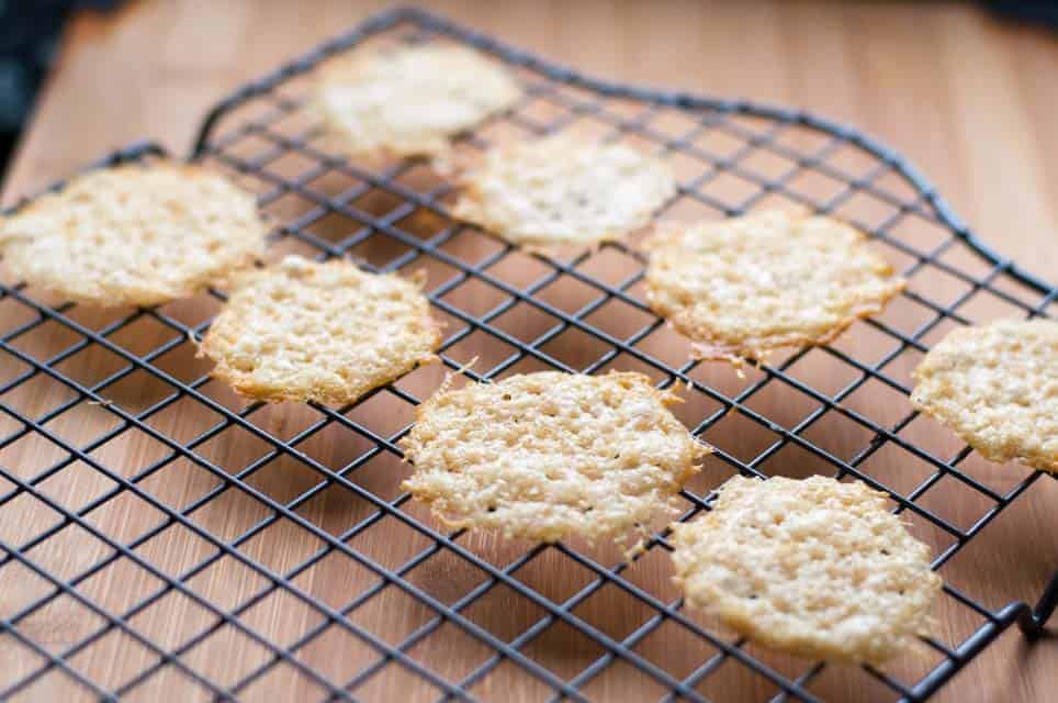 Easiest Ever Parmesan Crisps on a cooling rack.