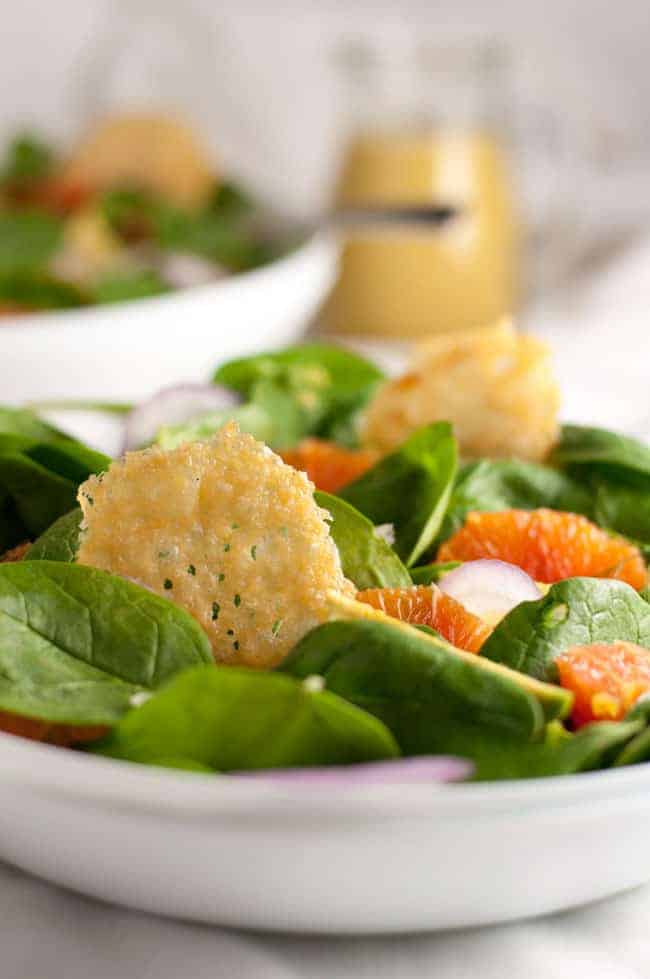 Orange and Avocado Salad with Parmesan Crisps.