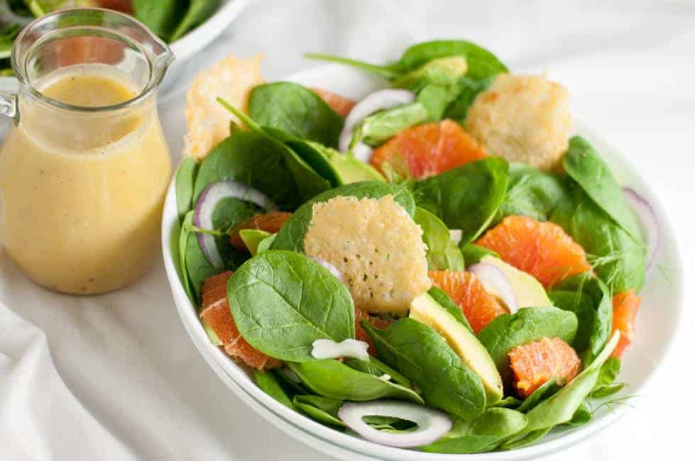 Orange and Avocado Salad with Parmesan Crisps. 