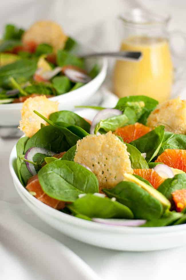 Orange and Avocado Salad with Parmesan Crisps.