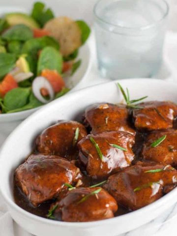 Super easy Italian Chicken with Balsamic and Herbs. One-step recipe that you can make in your slow cooker.