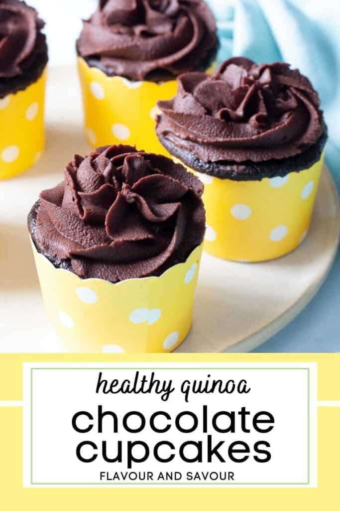 image with text for quinoa chocolate cupcakes.
