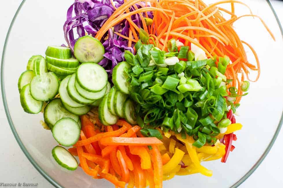 Ingredients for Thai Noodle Salad in a bowl