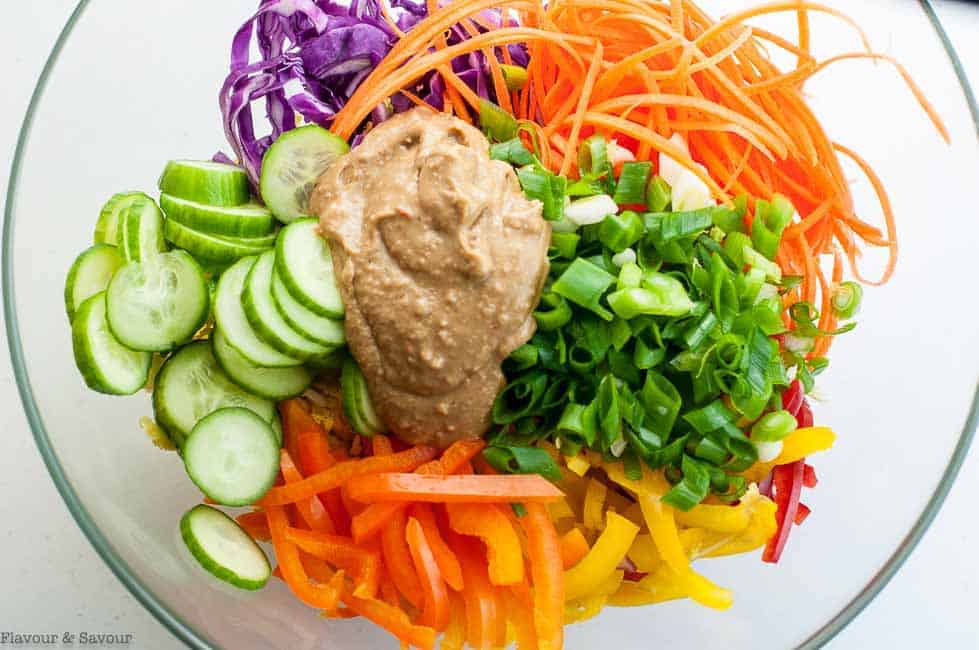 Ingredients for Thai Noodle Salad with Spicy Peanut Sauce.