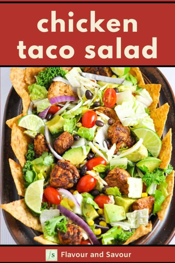 Chicken Taco Salad with text overlay