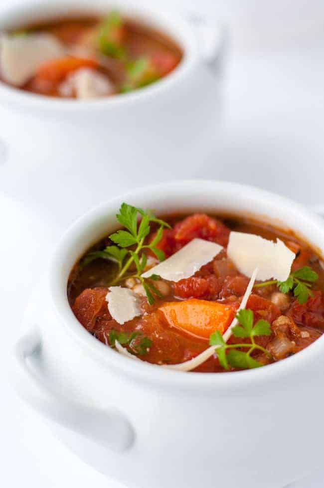 One-Pot Healthy and Hearty Tuscan Minestrone Soup. Brimming with rich Italian tomato flavour, this is an easy dairy-free soup recipe made in a slow cooker. 