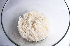 Rice noodles in a glass bowl