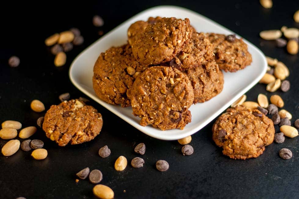 My Favourite Gluten-Free Peanut Butter Chocolate Cookies. This recipe makes a soft but sturdy flourless cookie with coconut palm sugar and added peanuts for crunch. Totally satisfying! 