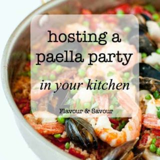 How to host a Paella Party in your kitchen. Tips for making paella, a traditional Spanish rice and seafood dish.