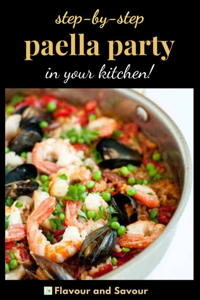 Pinterest pin for step-by-step paella party