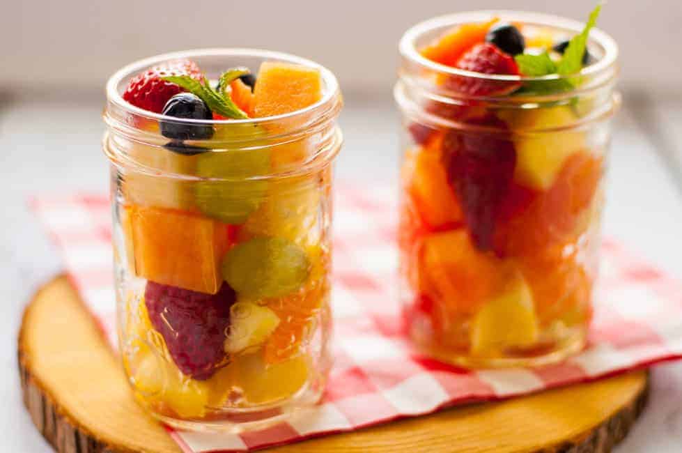 Mason Jar Boozy Tropical Fruit Salad