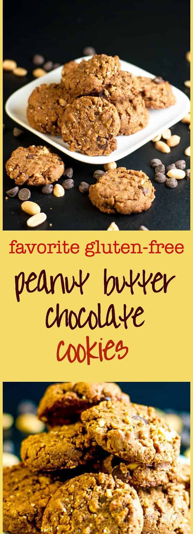 My Favourite Gluten-Free-Peanut-Butter-Chocolate-Cookies. This recipe makes soft but sturdy cookies with crunchy peanuts and sweet chocolate chips.