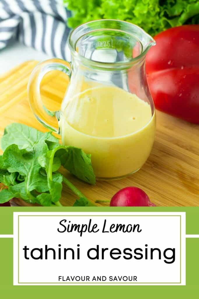 image with text for simple lemon tahini dressing