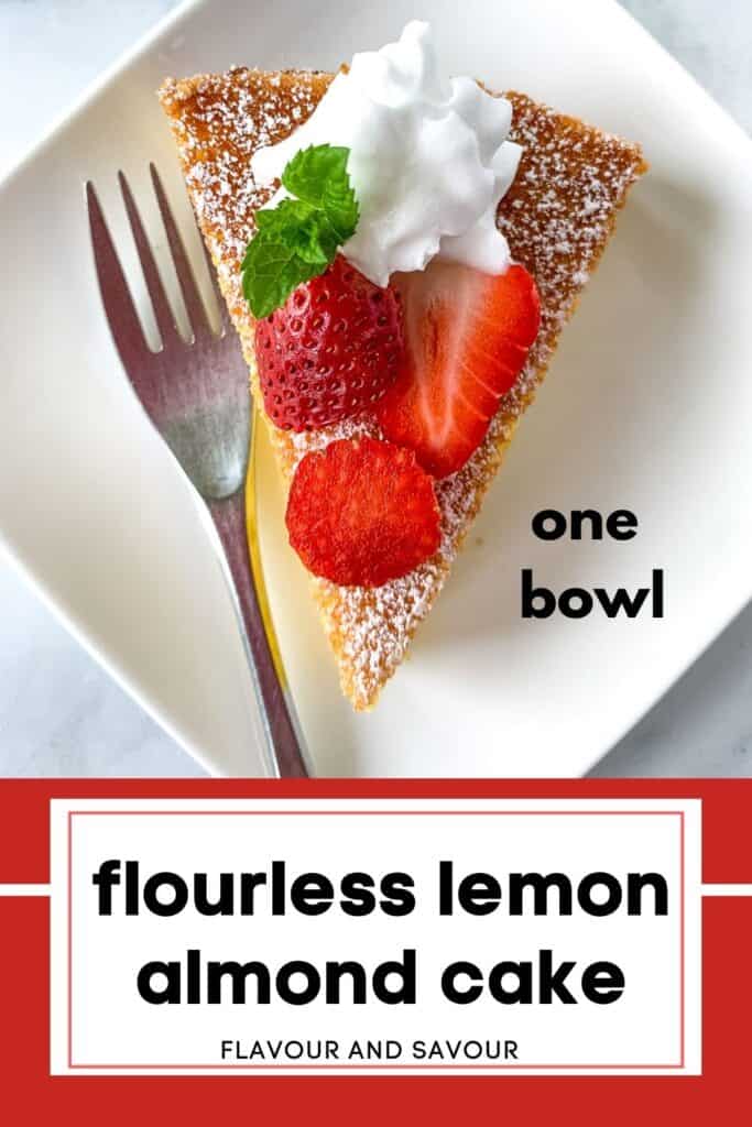 Flourless Lemon Almond Cake image with text.