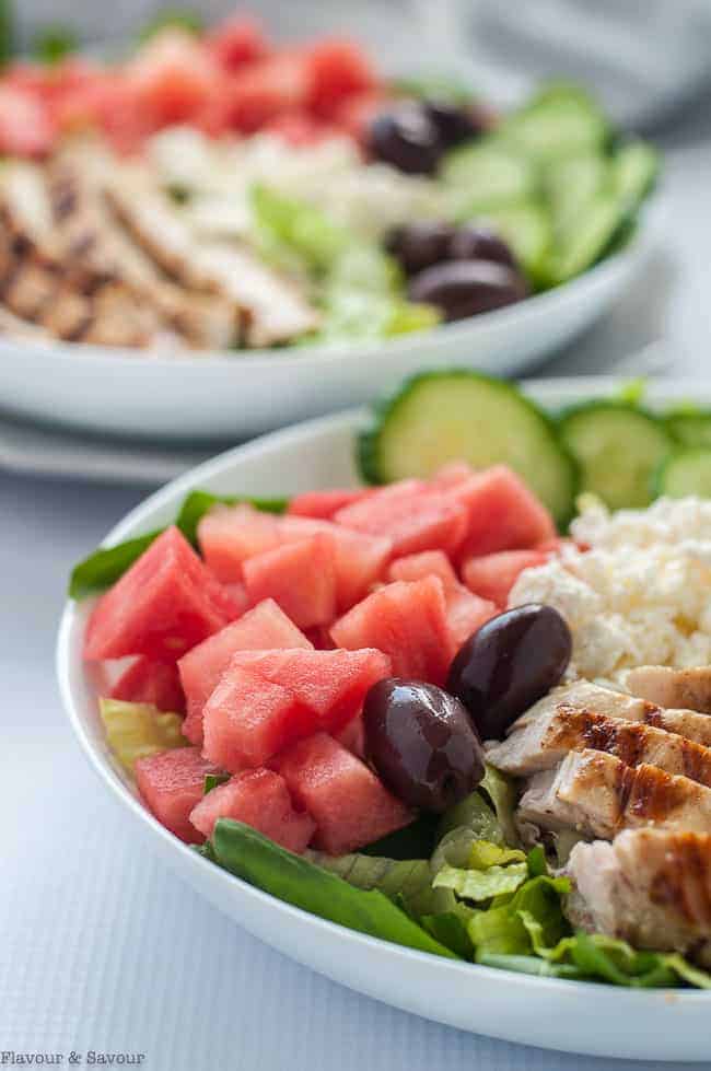 Skinny Greek Chicken Bowl with Watermelon and Feta