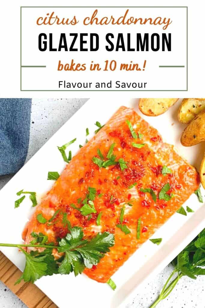 image and text for citrus chardonnay glazed salmon