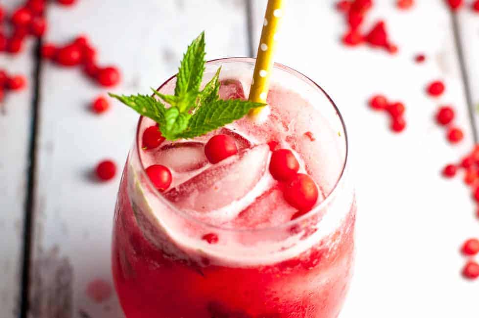 Wild Huckleberry Mint Mohito Mocktail overhead view.