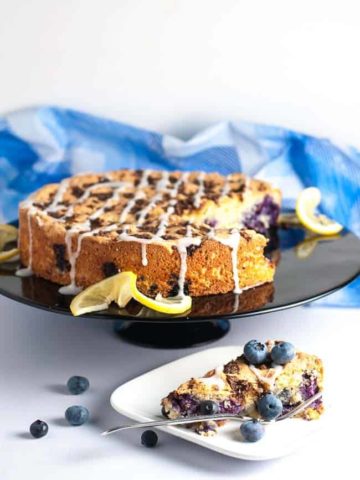 Gluten-Free Blueberry Lemon Coffee Cake. Full of fresh blueberries and lightly flavoured with almond and lemons. |www.flavourandsavour.com