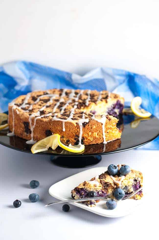 Gluten-Free Blueberry Lemon Coffee Cake. Full of fresh blueberries and lightly flavoured with almond and lemons. |www.flavourandsavour.com