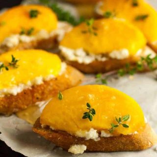 Peach and Lemon Ricotta with Honey and Thyme, close up view