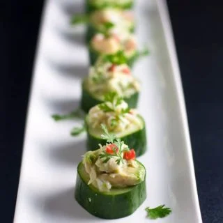 Paleo Crab-Stuffed Cucumber Cups. An easy healthy appetizer that's gluten-free and dairy-free! |www.flavourandsavour.com
