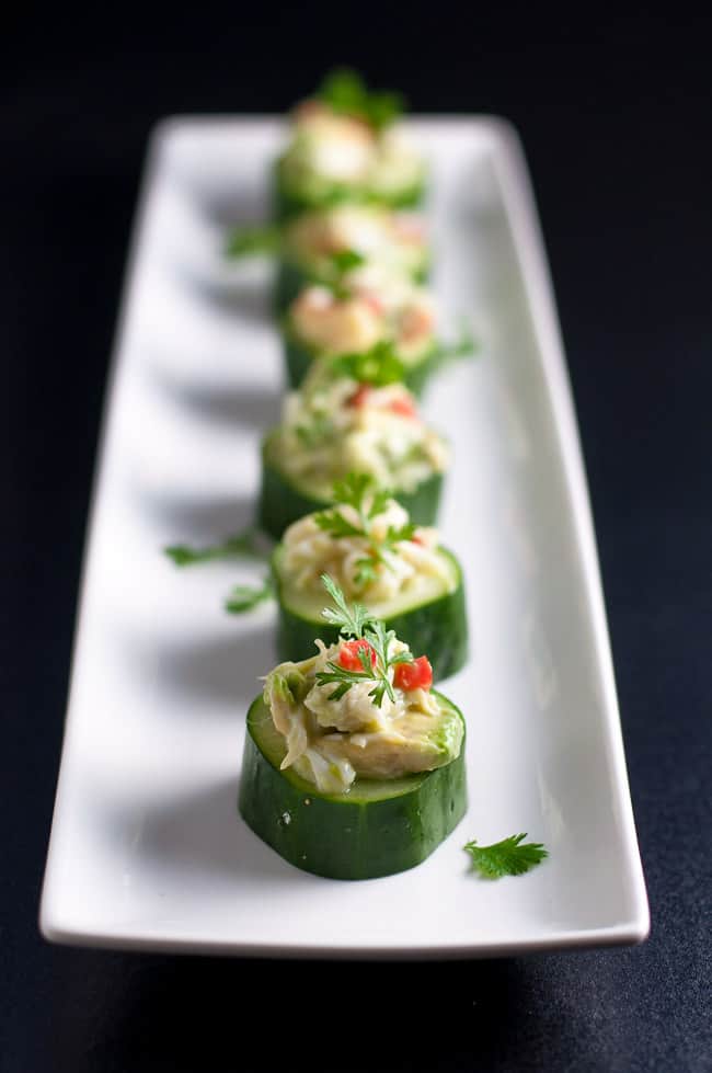 Paleo Crab-Stuffed Cucumber Cups. An easy healthy appetizer that's gluten-free and dairy-free! |www.flavourandsavour.com