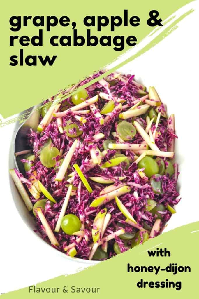 Pinterest Graphic for Grape Apple and Red Cabbage Slaw with text overlay