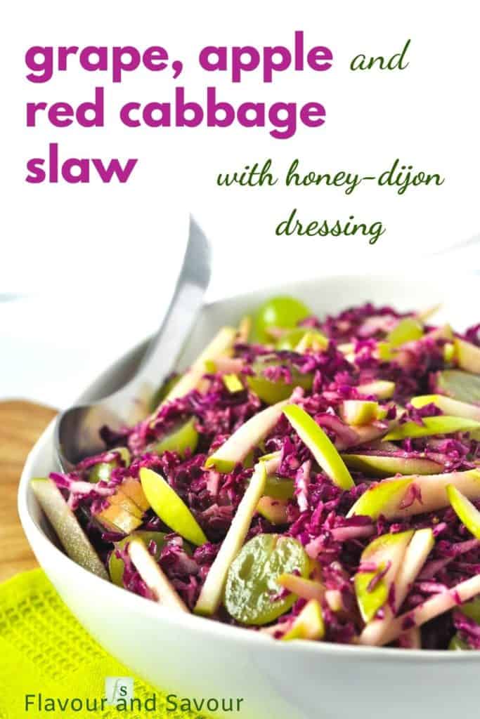 Pinterest image for Grape Apple and Red Cabbage Slaw with text overlay