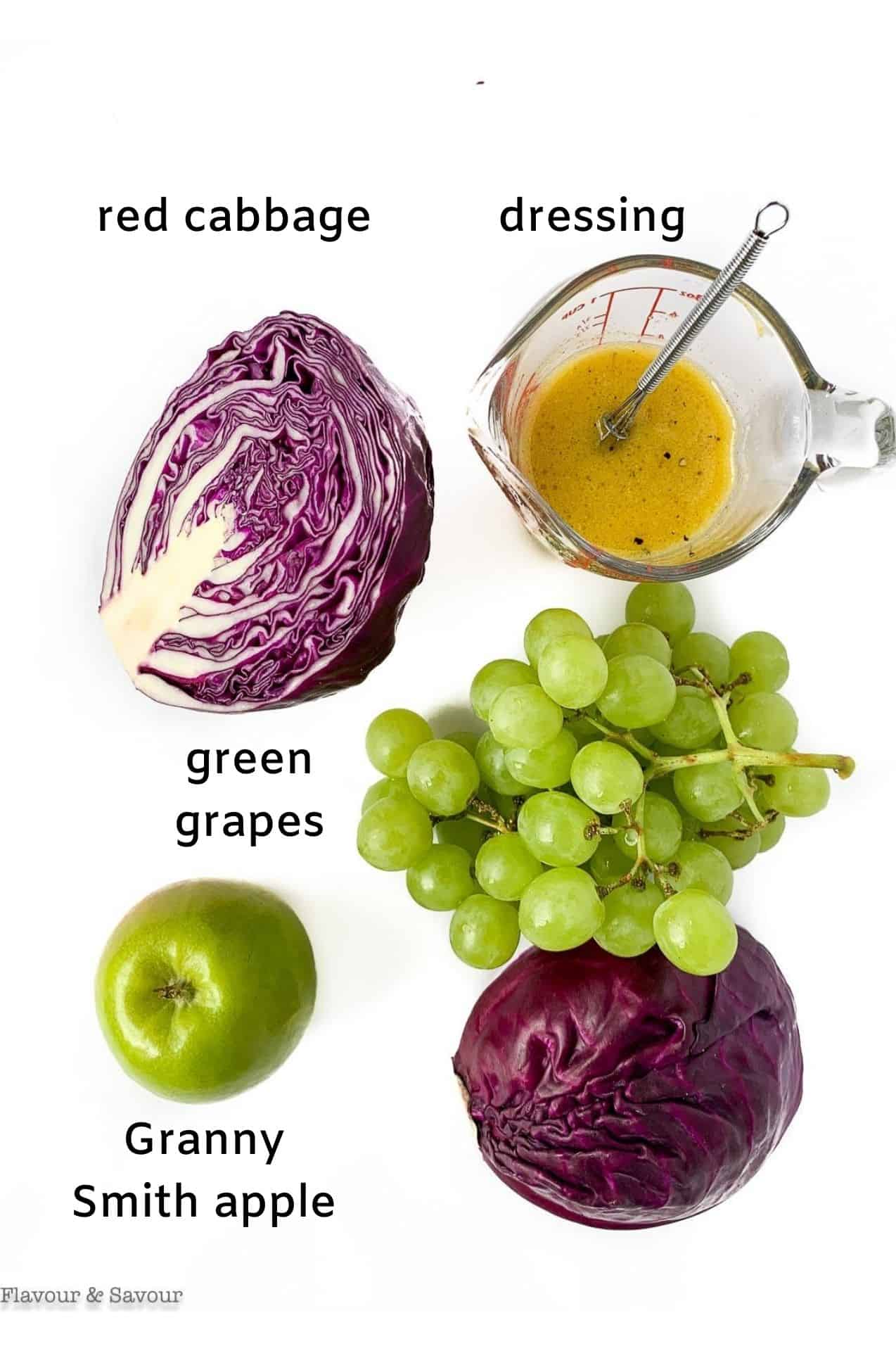 Labeled ingredients for Grape Apple and Red Cabbage Slaw