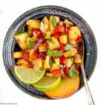 Peach Salsa in a blue bowl